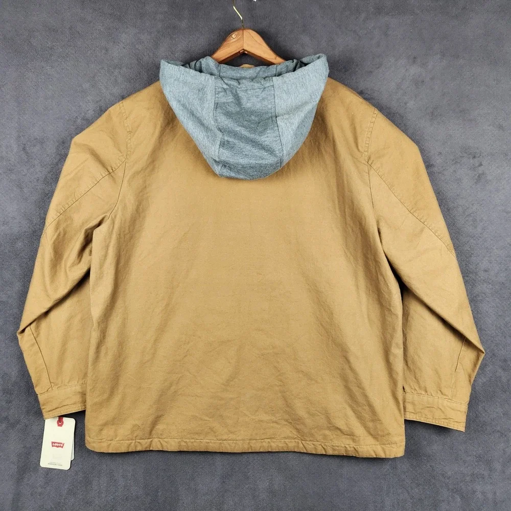 Levis‎ Hooded Jacket Mens XL Brown Cotton Canvas Full Zip Unlined Workwear NEW - Picture 2 of 10
